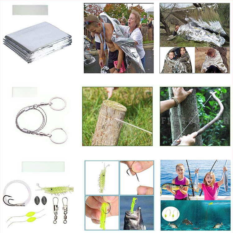 Kültéri túlélési utazási kempingfelszerelés túlélési szerszámkészlet multifunkcionális elsősegélycsomag SOS sürgősségi ellátás