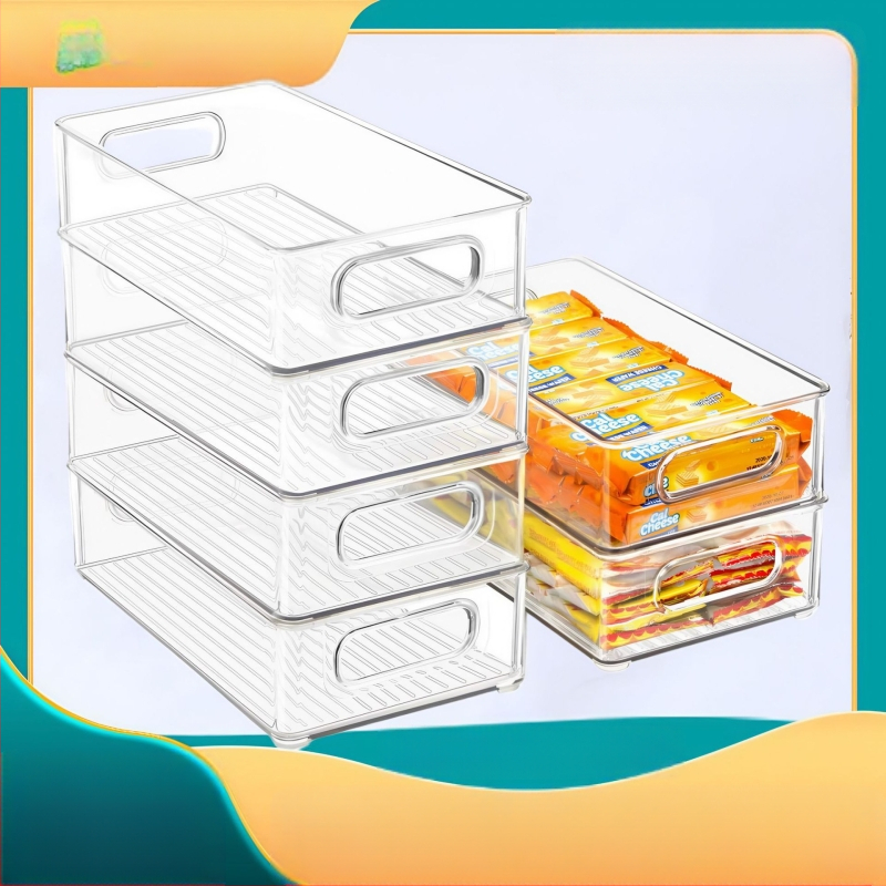 Sustorinta daugiasluoksnė ištraukiama naminių gyvūnėlių šaldytuvo laikymo dėžė, maistinių traškesnių stalčių organizatorius, virtuvės laikymo dėžė