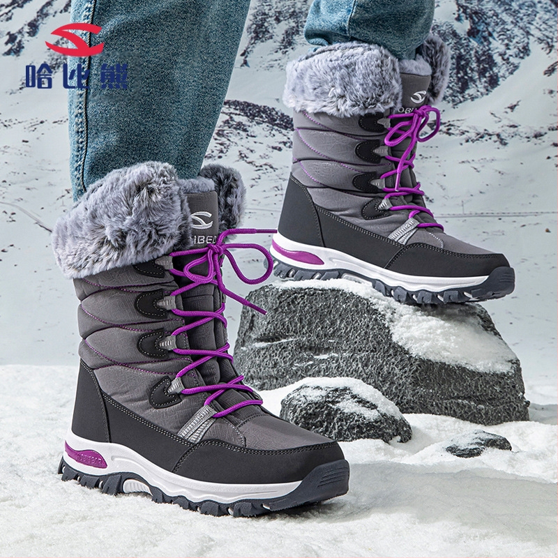 HOBIBEAR žieminiai suaugusiųjų sniego batai vyrams ir moterims, pliušiniai medvilniniai batai, madingi nėriniuoti slidinėjimo batai, plaukų karta