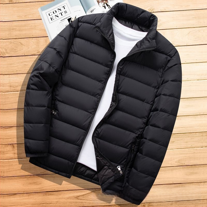 Férfi könnyű pamuttal bélelt kabát új, rövid talpú gallérral, lezser, meleg, könnyű pamuttal bélelt kabát őszi-téli kapucnis vékony, kis méretű pamuttal bélelt kabát
