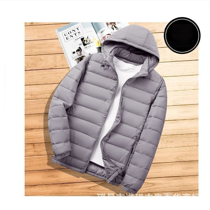 Férfi könnyű pamuttal bélelt kabát új, rövid talpú gallérral, lezser, meleg, könnyű pamuttal bélelt kabát őszi-téli kapucnis vékony, kis méretű pamuttal bélelt kabát