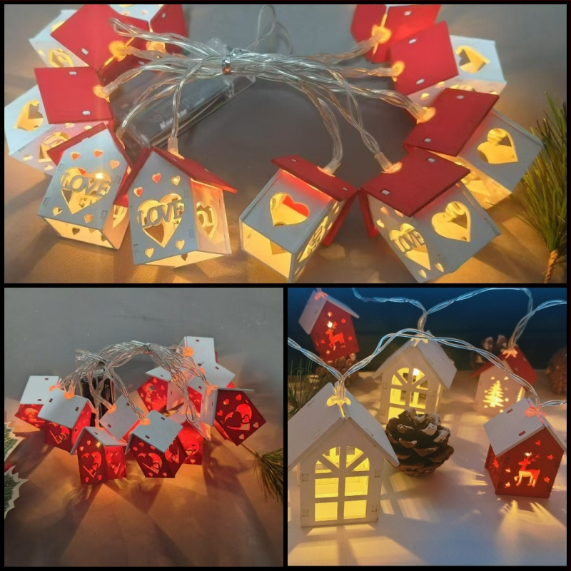 Valentino dienos Kalėdų šventė medinis mažas namelis LED šviesų girlianda viešbučio kambario miegamojo šviečianti atmosfera dekoratyvinės lemputės