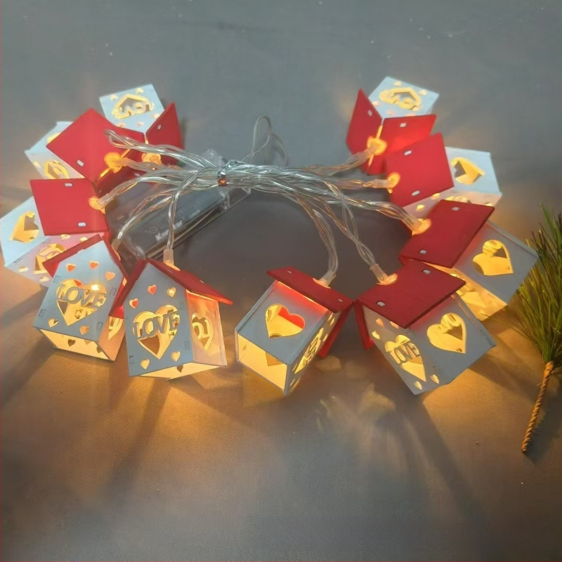 Valentino dienos Kalėdų šventė medinis mažas namelis LED šviesų girlianda viešbučio kambario miegamojo šviečianti atmosfera dekoratyvinės lemputės