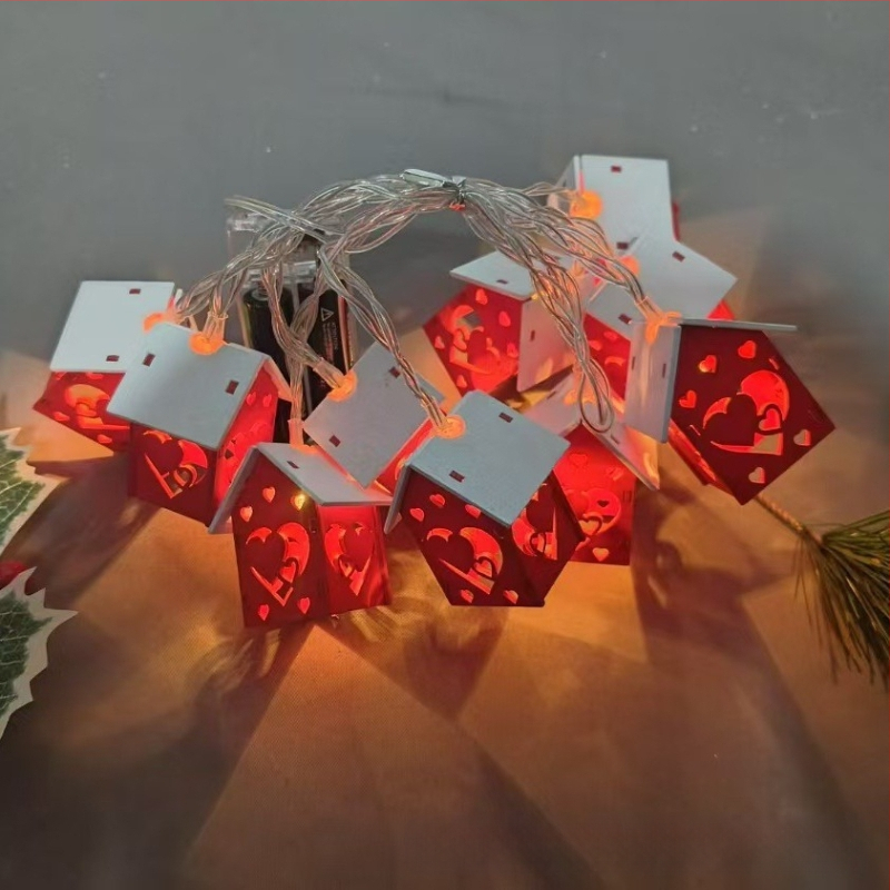 Valentino dienos Kalėdų šventė medinis mažas namelis LED šviesų girlianda viešbučio kambario miegamojo šviečianti atmosfera dekoratyvinės lemputės