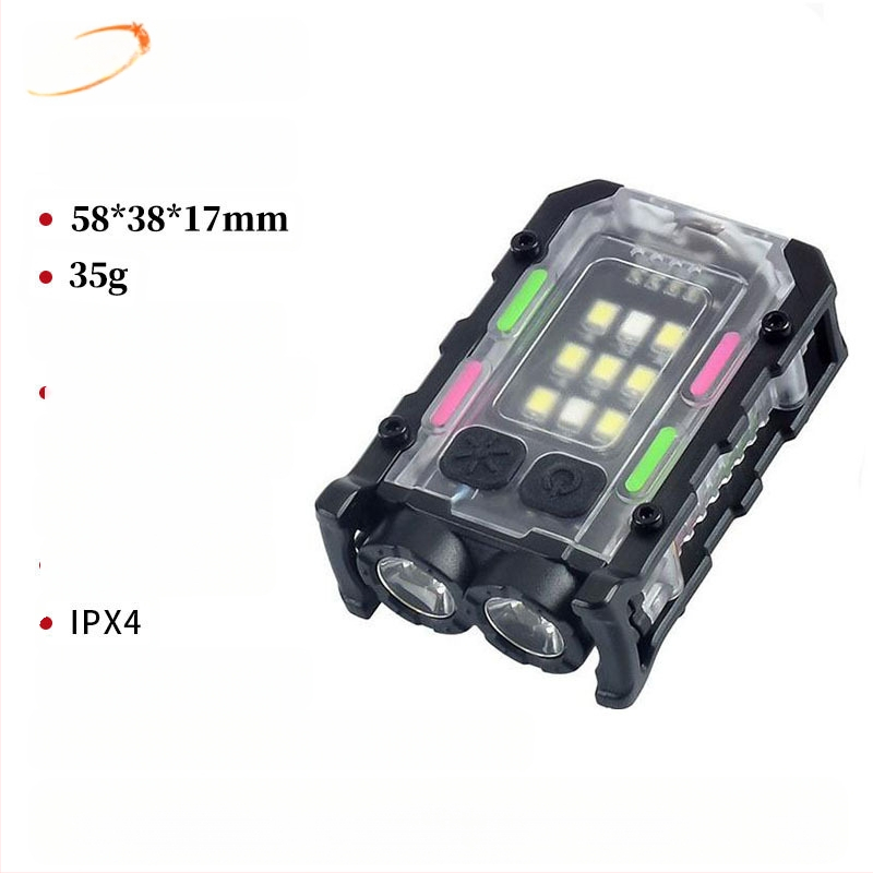 Határokon átnyúló kulcstartó lámpa kültéri kettős fényforrású erős fényű mini zseblámpa kalapcsipesz lámpa önvédelmi munkához piros és kék figyelmeztető lámpa