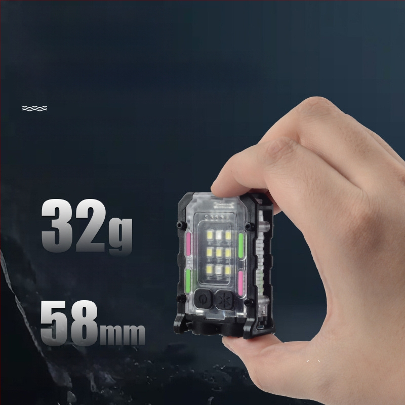 Határokon átnyúló kulcstartó lámpa kültéri kettős fényforrású erős fényű mini zseblámpa kalapcsipesz lámpa önvédelmi munkához piros és kék figyelmeztető lámpa