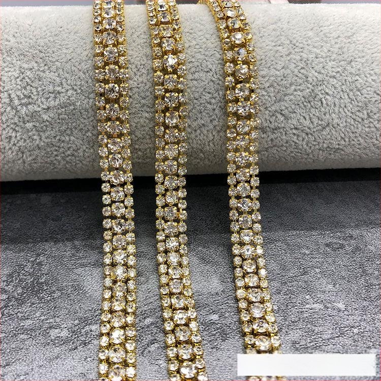 Tehase otsemüük kolmest reast vaskteemantketist küünisahela värvi rhinestone ketiga küünisrõivaste kaunistuseks isetehtud ehete aksessuaarid