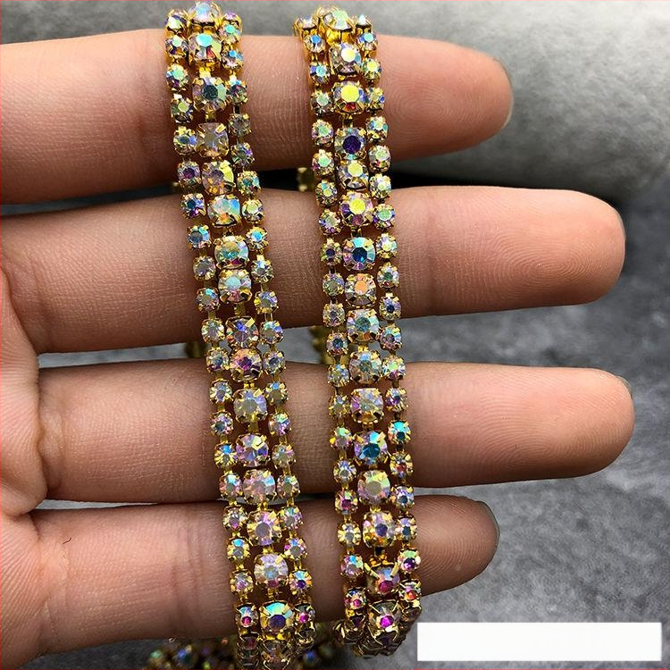 Tehase otsemüük kolmest reast vaskteemantketist küünisahela värvi rhinestone ketiga küünisrõivaste kaunistuseks isetehtud ehete aksessuaarid