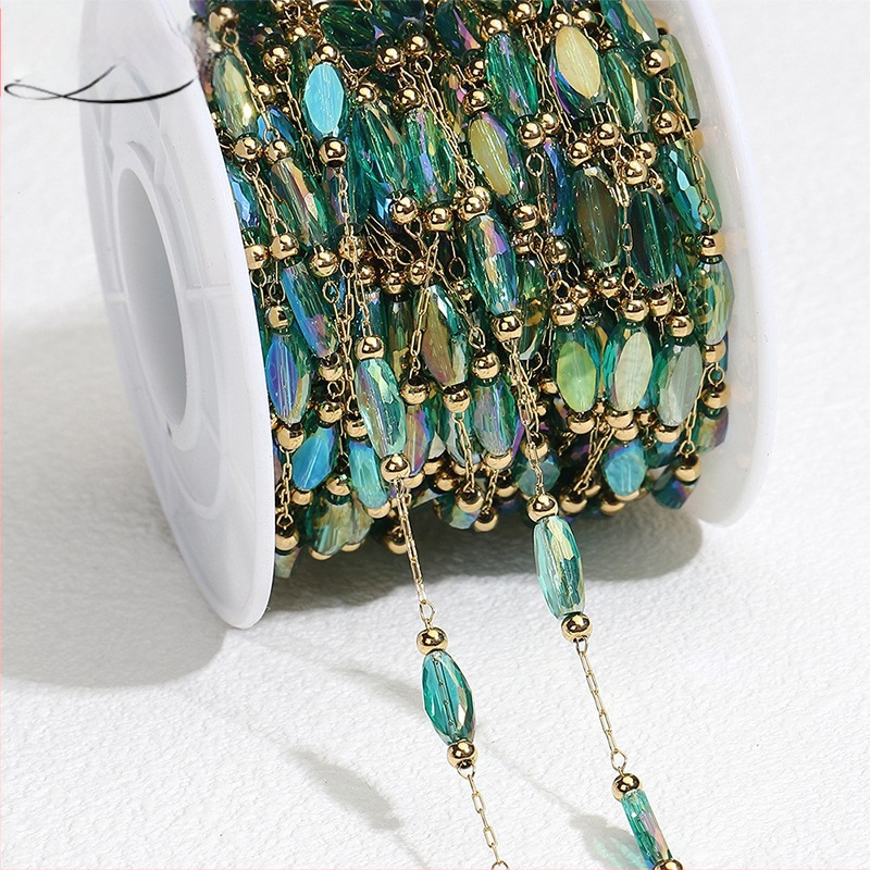 18 karátos színű kristálygyöngyös nyaklánc, karkötő, barkács ékszer kiegészítők, pávazöld félkész lánc, határokon átnyúló nagykereskedelem