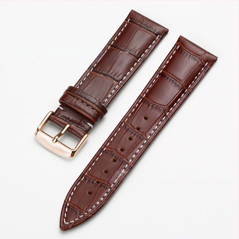 Tiesioginio gamyklinio tiekimo pirmojo sluoksnio karvės odos sagties laikrodžio dirželis su bambuko raštu, įvairiaspalvis, pasirinktinai vyrams ir moterims, 12–24 mm