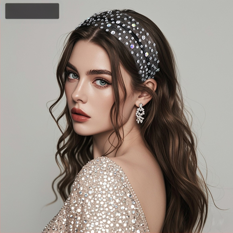 Yixingi uued moodsed universaalsed välguga juukseaksessuaarid, täis teemantvõrgust must peakate, rhinestones, lihtne igapäevane peavõru A66