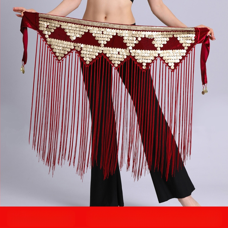 Piiriülene kõhutantsu harjutusriietus vööketiga puusarätik pikk tupsudega litritega vöötihend esinemise vöökett vöörätik kõhutantsu vöökaunistus