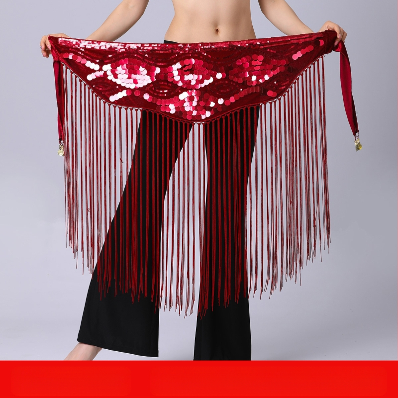 Piiriülene kõhutantsu harjutusriietus vööketiga puusarätik pikk tupsudega litritega vöötihend esinemise vöökett vöörätik kõhutantsu vöökaunistus