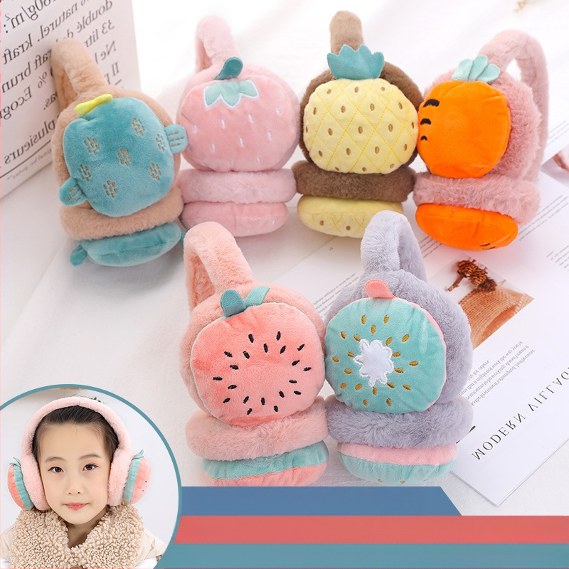 Naiste ja laste reguleeritavad puuviljadega kõrvaklapid, talvised soojad kokkupandavad kõrvaklapid, kõrvasoojendavad koomiksikaru kõrvakotid, hulgimüük