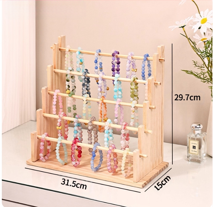 Medžio masyvo apyrankė, apyrankių demonstravimo stovas, apyrankių stovas, laikrodžių papuošalų kabinimo lentynėlė, plaukų žiedų, galvos, virvių laikymo lentynėlė, Budos karoliukų lentynėlė