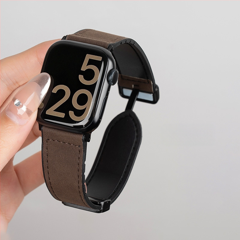 Curea magnetică din silicon Crazy Horse din piele pentru Apple Watch S10/9 Sport