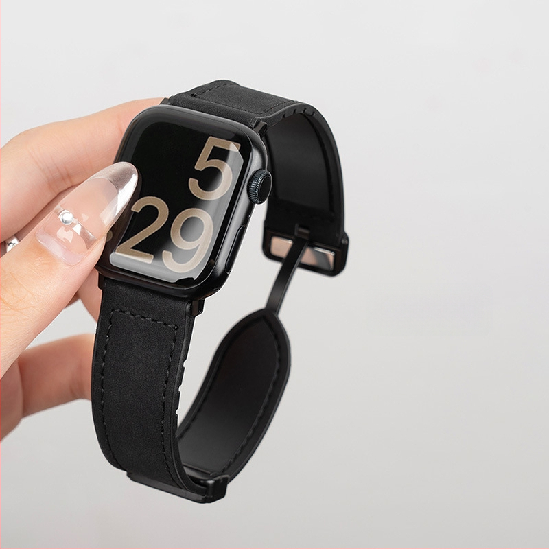 Curea magnetică din silicon Crazy Horse din piele pentru Apple Watch S10/9 Sport