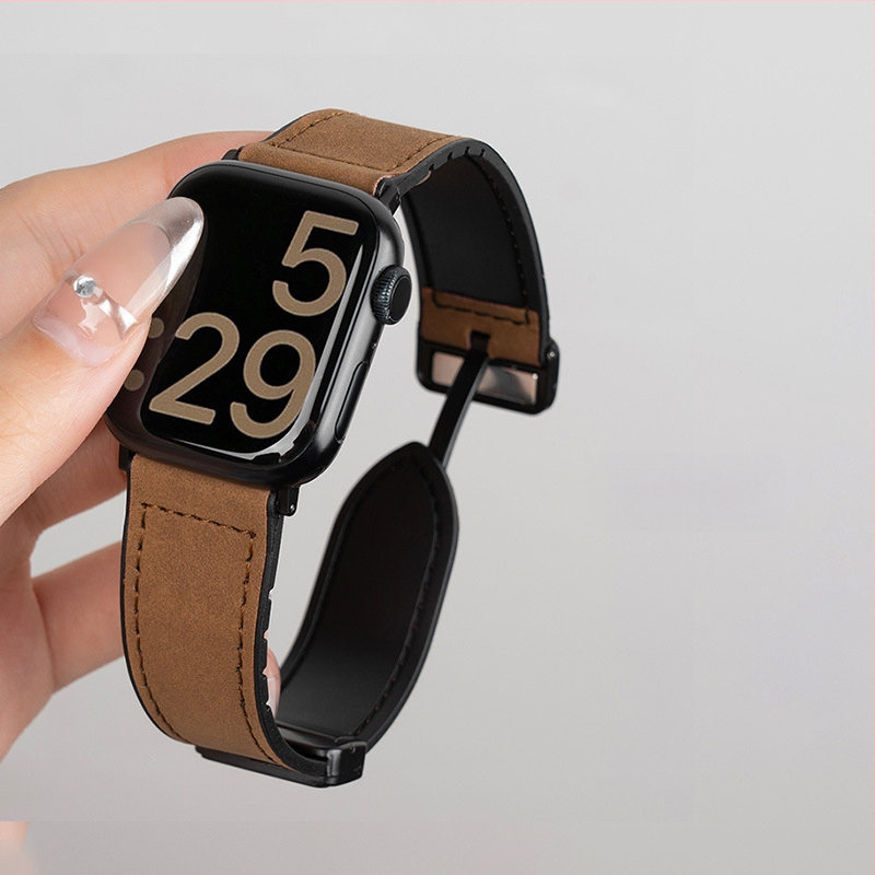 Curea magnetică din silicon Crazy Horse din piele pentru Apple Watch S10/9 Sport