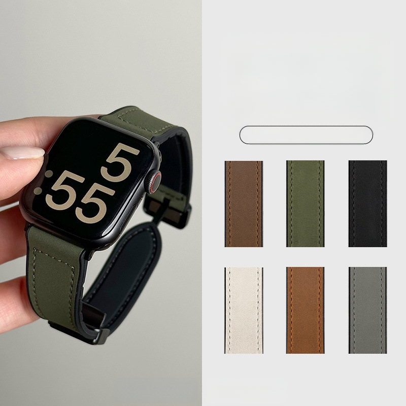 Curea magnetică din silicon Crazy Horse din piele pentru Apple Watch S10/9 Sport