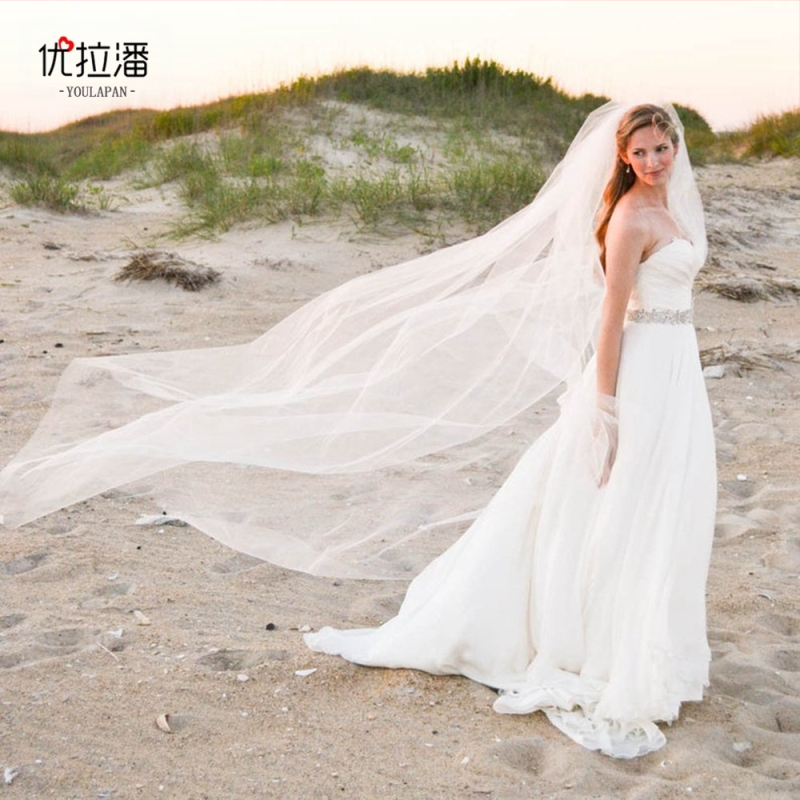 Youlapan V30 Чисто бял дълъг еднослоен голям воал за фотография Голям воал за опашка Сватбени аксесоари Корейска сватба