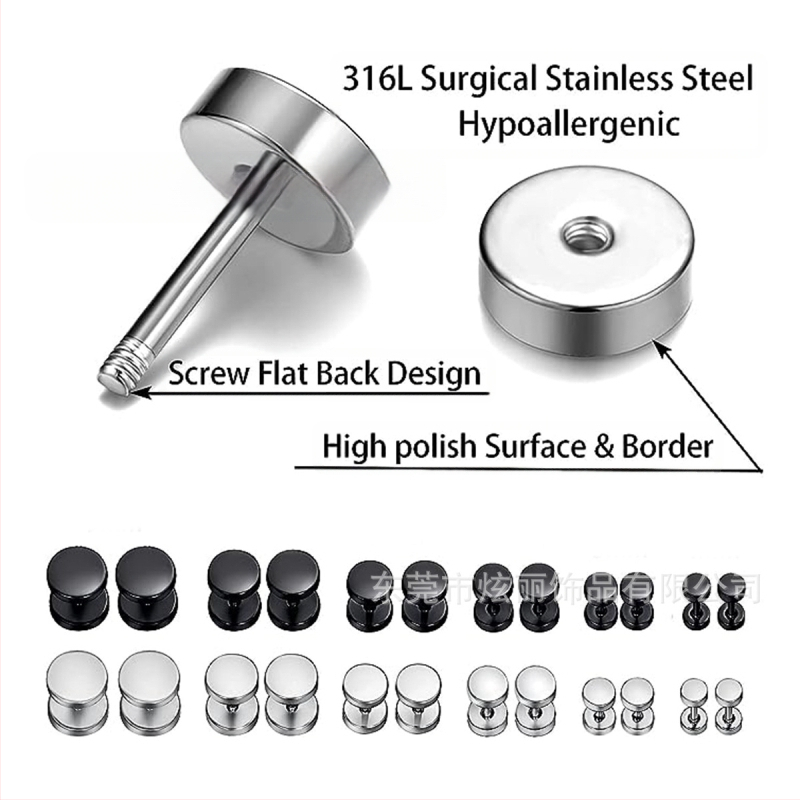 Cercei rotunzi din oțel inoxidabil, cu gantere, tip tort, la modă, din oțel titan, pentru bărbați, bijuterii negre pentru urechi, stil hip hop, Dongguan
