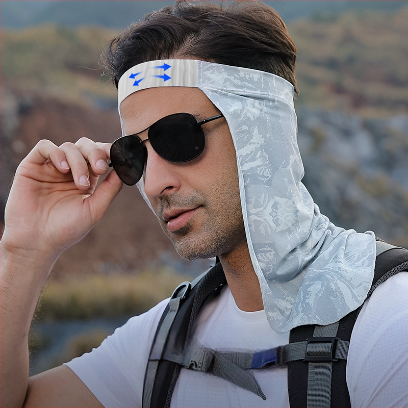 Καλοκαιρινή μάσκα από μετάξι πάγου για άνδρες, ποδηλασία, ψαρέματος, προστατευτικό λαιμού, κρεμαστό αυτί, αναπνεύσιμη πετσέτα προσώπου, προστασία από τον ήλιο, μαγικό μαντήλι, κουρτίνα καπέλου, διασυνοριακή