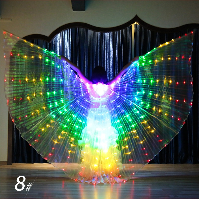 LED-valgustavad suured tiivad tantsutiivad värvilised täiskasvanutele mõeldud 360-kraadise kõhutantsuetenduse tantsuetenduse kuldsete tiibade rekvisiidid