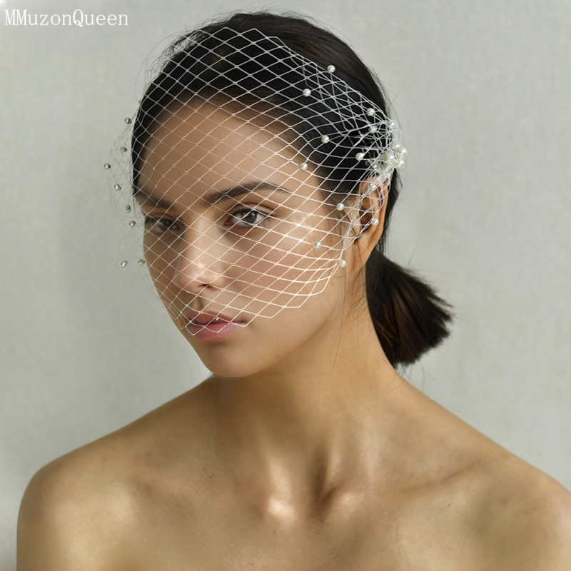Manzhen европейска и американска външна търговия перлена булка мрежеста клетка за птици воал винтидж булчинска рокля фото реквизит MA08