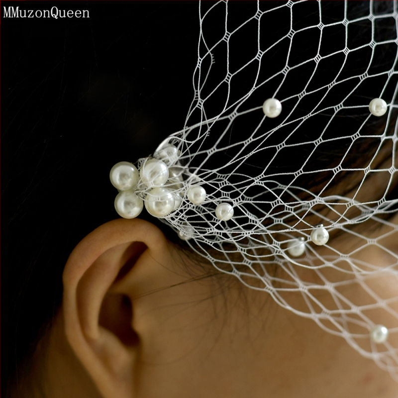 Manzhen европейска и американска външна търговия перлена булка мрежеста клетка за птици воал винтидж булчинска рокля фото реквизит MA08