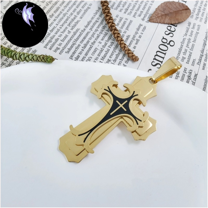 „Amazon AliExpress“ karštas išpardavimas iš Europos ir Amerikos, naujas madingas vyriškas titano plieno plokščio pjūvio karoliai iš nerūdijančio plieno, aliejaus lašėjimo kryželio formos pakabukas