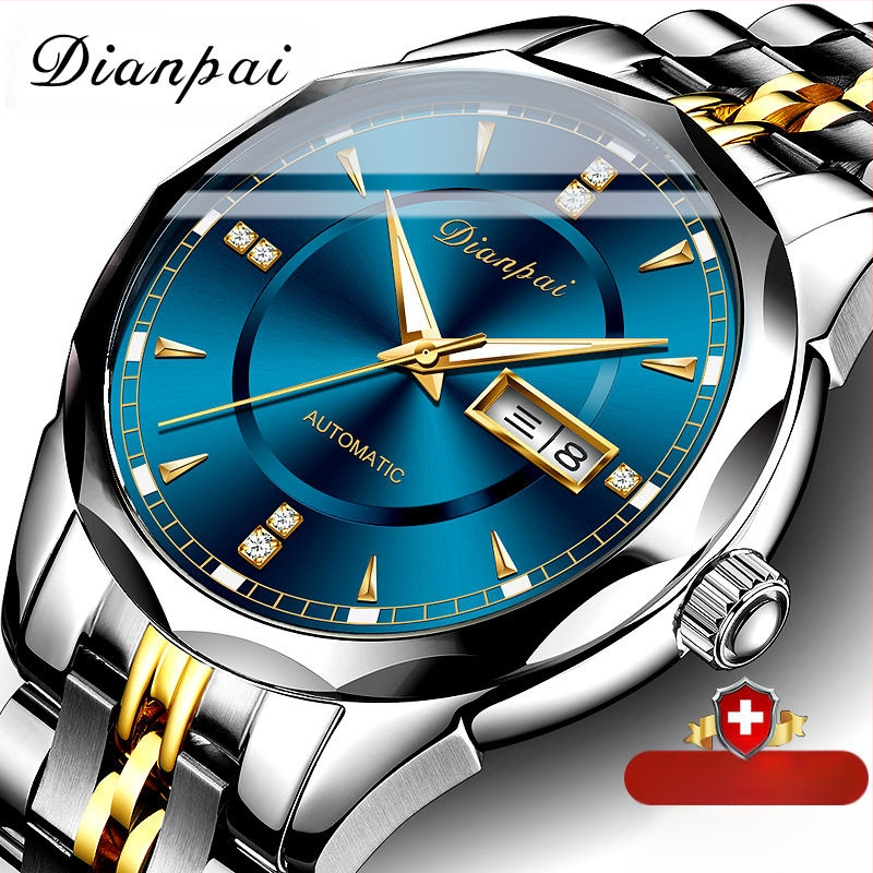 Dianpai mehaaniline käekell, täisautomaatne, kahe kalendriga, helendav veekindel meeste käekell