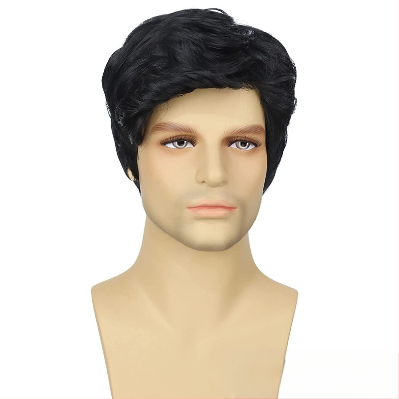 Euroopa ja Ameerika piiriülene meeste parukas kaldus tukkidega, lühike keemilisest kiust kõrge temperatuuriga siidist peakate, meeste parukas
