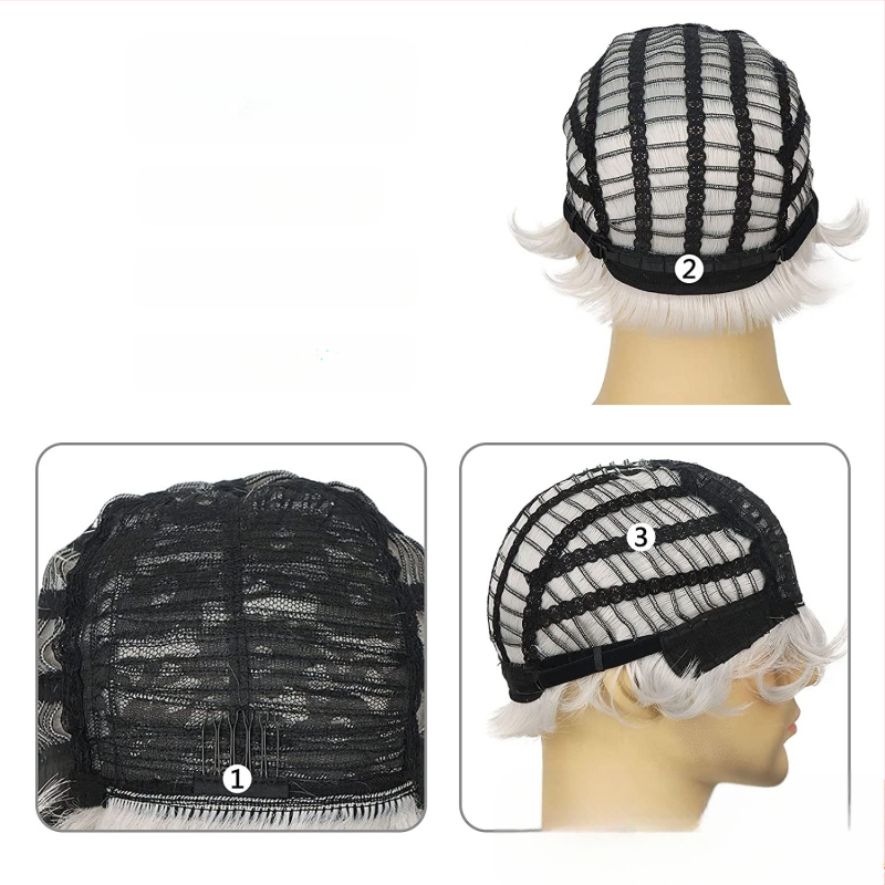 Euroopa ja Ameerika piiriülene meeste parukas kaldus tukkidega, lühike keemilisest kiust kõrge temperatuuriga siidist peakate, meeste parukas