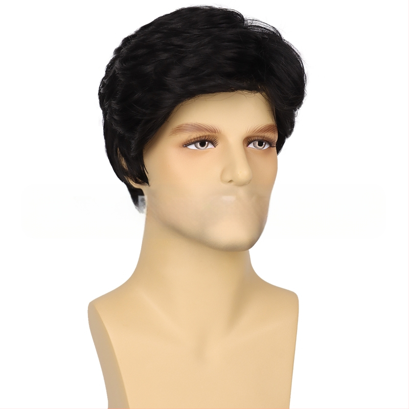 Euroopa ja Ameerika piiriülene meeste parukas kaldus tukkidega, lühike keemilisest kiust kõrge temperatuuriga siidist peakate, meeste parukas