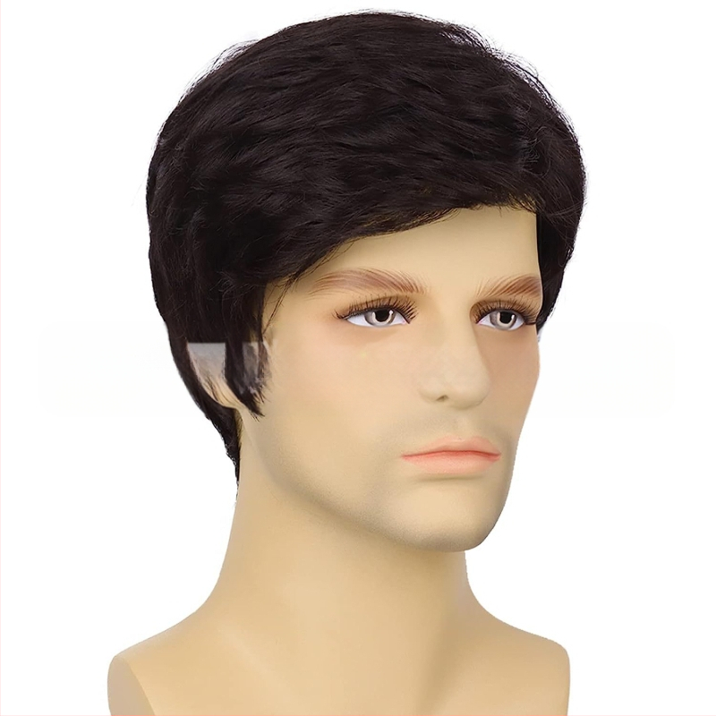 Euroopa ja Ameerika piiriülene meeste parukas kaldus tukkidega, lühike keemilisest kiust kõrge temperatuuriga siidist peakate, meeste parukas