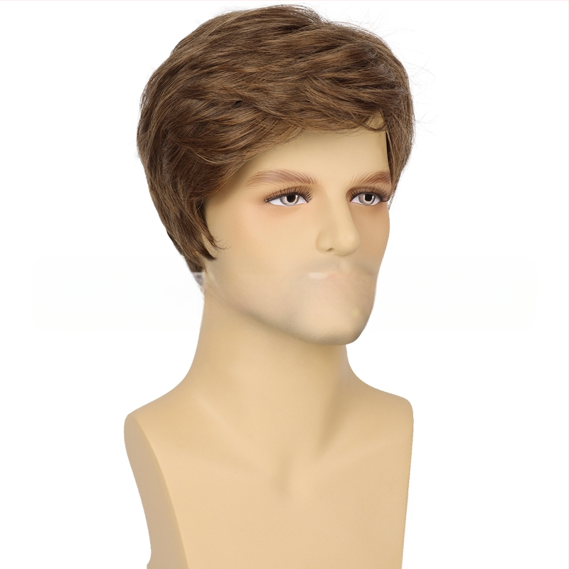 Euroopa ja Ameerika piiriülene meeste parukas kaldus tukkidega, lühike keemilisest kiust kõrge temperatuuriga siidist peakate, meeste parukas