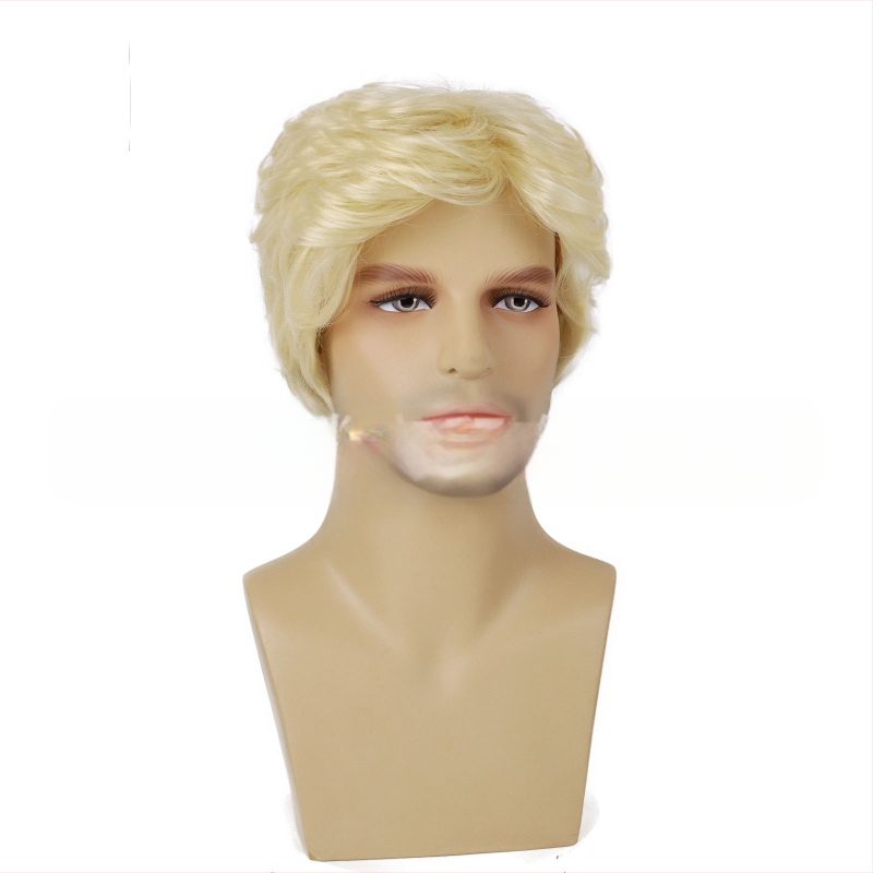 Euroopa ja Ameerika piiriülene meeste parukas kaldus tukkidega, lühike keemilisest kiust kõrge temperatuuriga siidist peakate, meeste parukas