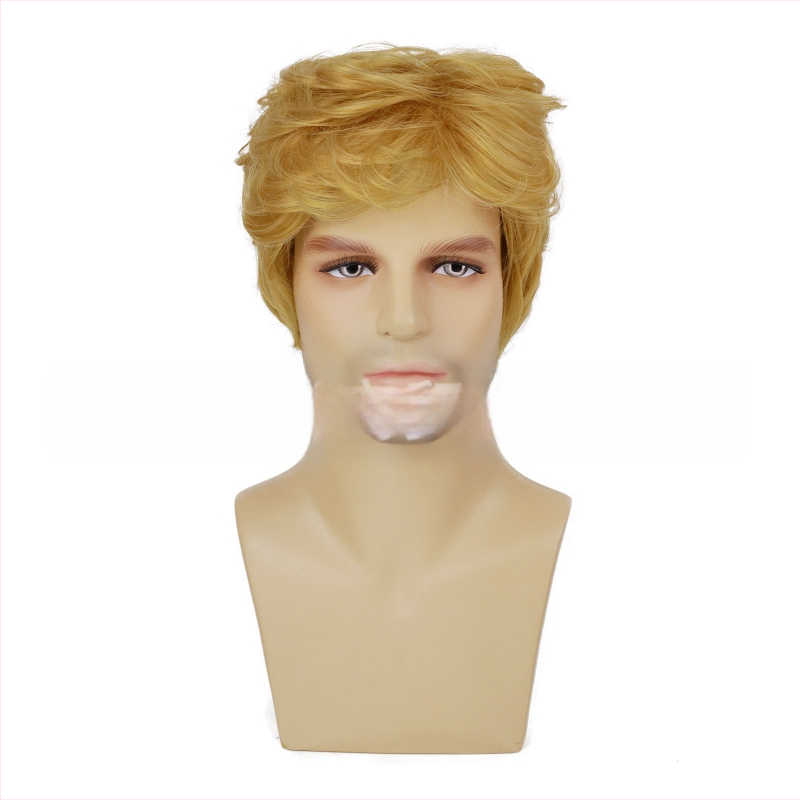 Euroopa ja Ameerika piiriülene meeste parukas kaldus tukkidega, lühike keemilisest kiust kõrge temperatuuriga siidist peakate, meeste parukas