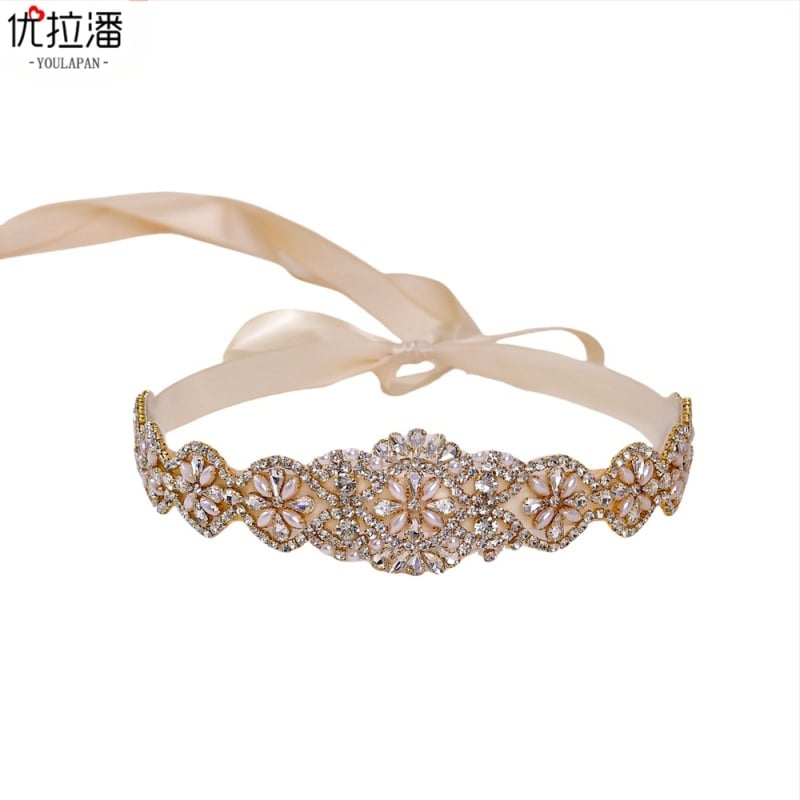 „Youlapan S161“ auksinė europietiška ir amerikietiška vestuvinė suknelė su karoliukais ir cirkoniais, prabangiu juosmens diržu su išskirtiniais deimantais