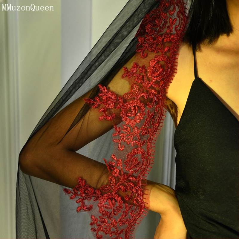 Manzhen Fashion Μεγάλο Πέπλο Νυφικό Κόκκινο Δαντέλα Μονόστρωτο με Χτενάκι Μαλακό Mnet M126