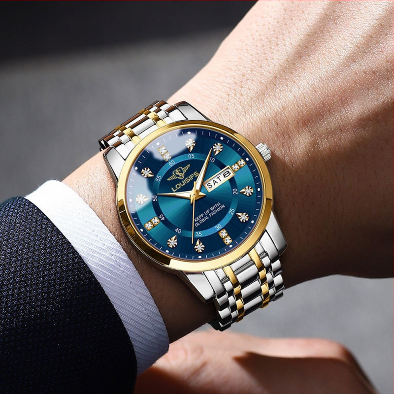 Louis Fans új férfi karóra vízálló, világító dupla naptáras koreai kvarcóra TikTok AliExpress