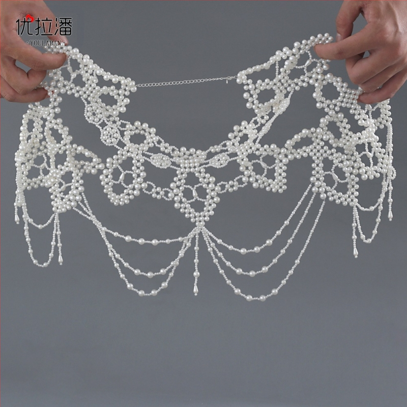 „Urapan Vg09“ nuotakos kutais puošta pečių grandinėlė, sunki rankomis karoliukais puošta „Cheongsam“ perlų skara, aksesuarai, vestuvių aksesuarai, vestuvių šventė