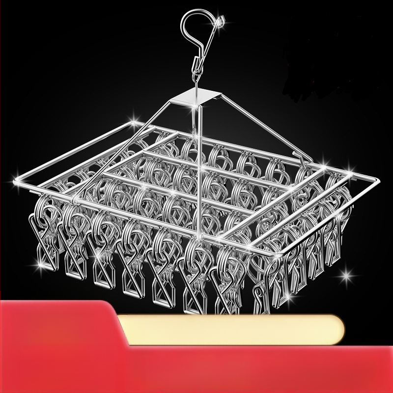 Rozsdamentes acél szárítóállvány, többkapcsos belső akasztó, háztartási szárítóállvány, zoknitartó, kollégiumi szárítózokni, tárolózokni