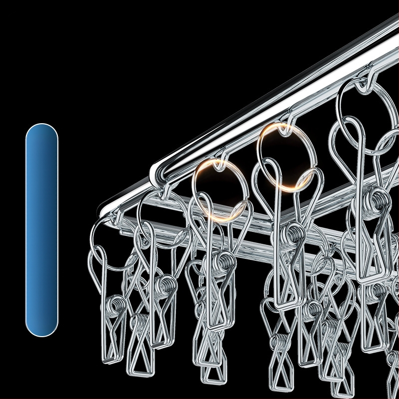 Rozsdamentes acél szárítóállvány, többkapcsos belső akasztó, háztartási szárítóállvány, zoknitartó, kollégiumi szárítózokni, tárolózokni