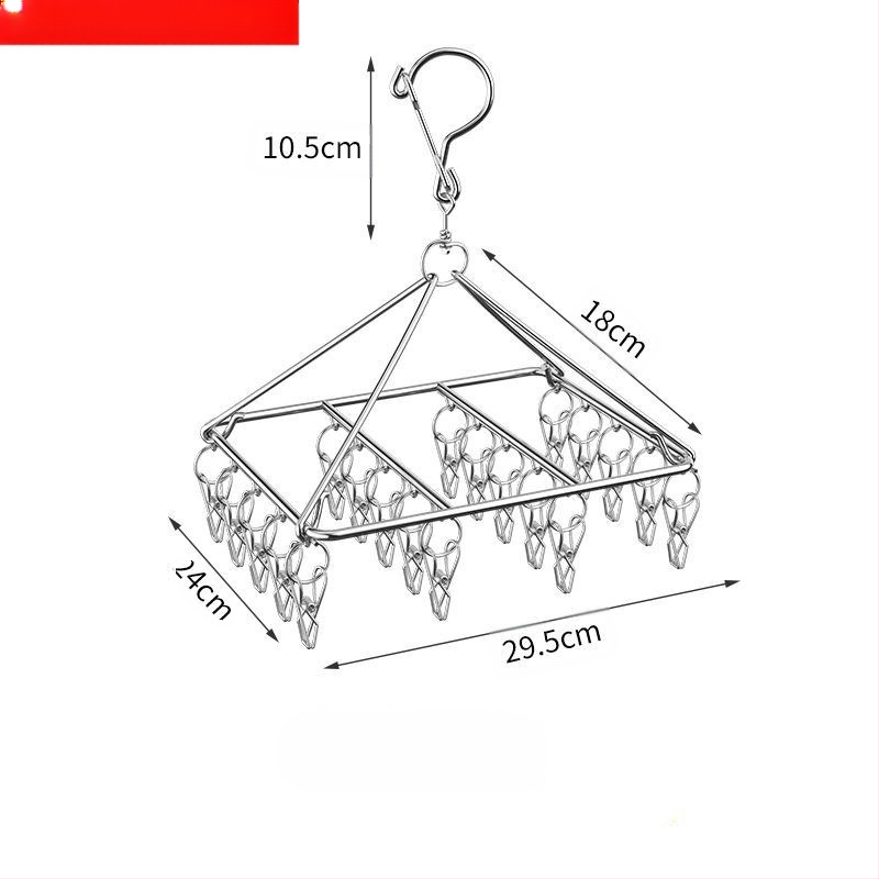 Rozsdamentes acél szárítóállvány, többkapcsos belső akasztó, háztartási szárítóállvány, zoknitartó, kollégiumi szárítózokni, tárolózokni