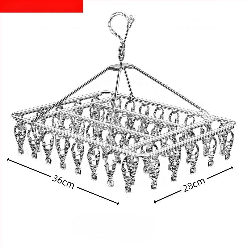 Rozsdamentes acél szárítóállvány, többkapcsos belső akasztó, háztartási szárítóállvány, zoknitartó, kollégiumi szárítózokni, tárolózokni