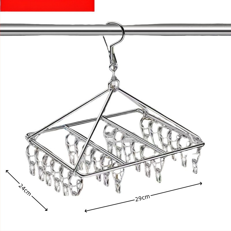 Rozsdamentes acél szárítóállvány, többkapcsos belső akasztó, háztartási szárítóállvány, zoknitartó, kollégiumi szárítózokni, tárolózokni