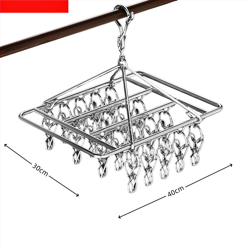 Rozsdamentes acél szárítóállvány, többkapcsos belső akasztó, háztartási szárítóállvány, zoknitartó, kollégiumi szárítózokni, tárolózokni