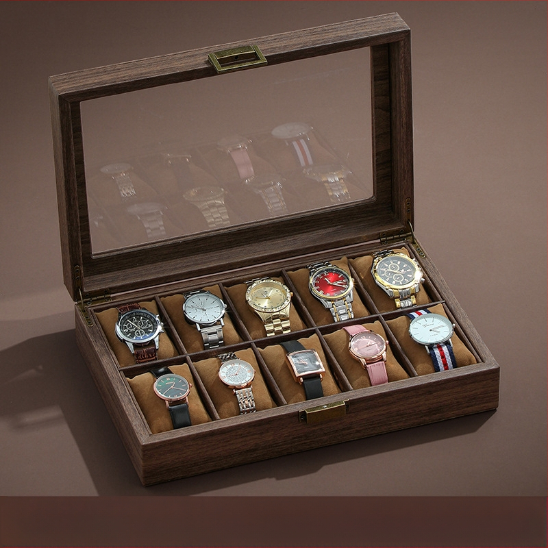 Vintažinio medžio tekstūros odos laikrodžių laikymo dėžutė, daugiafunkcinė laikrodžių dėžutė, aukščiausios klasės riešinių laikrodžių mechaninių laikrodžių papuošalų dėžutė namams, didelė talpa