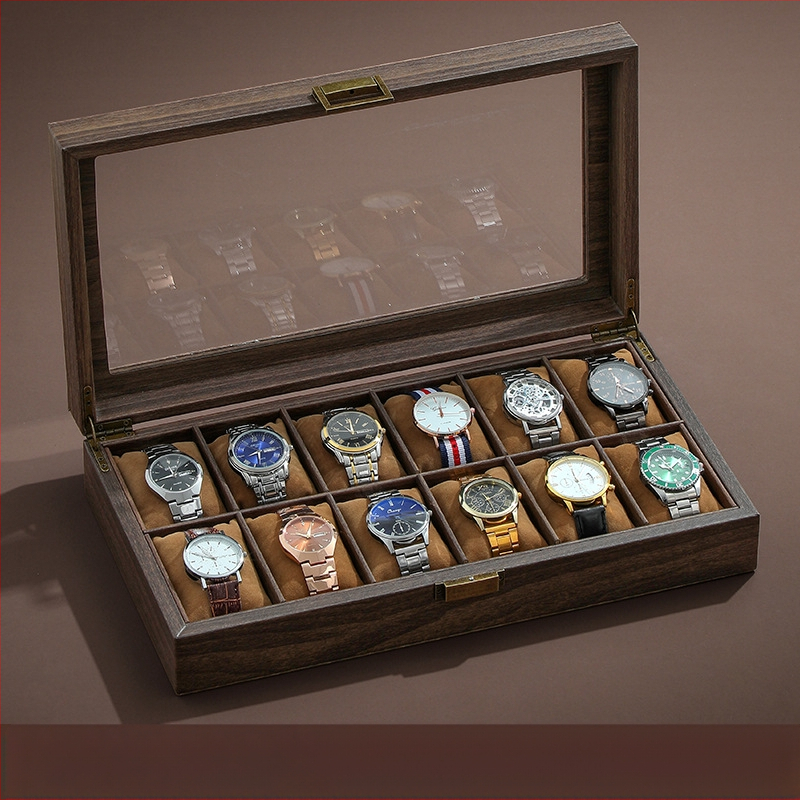 Vintažinio medžio tekstūros odos laikrodžių laikymo dėžutė, daugiafunkcinė laikrodžių dėžutė, aukščiausios klasės riešinių laikrodžių mechaninių laikrodžių papuošalų dėžutė namams, didelė talpa